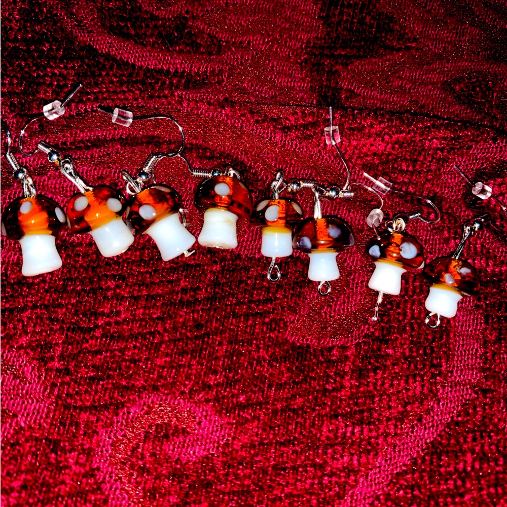 Glass bead shroom earrings